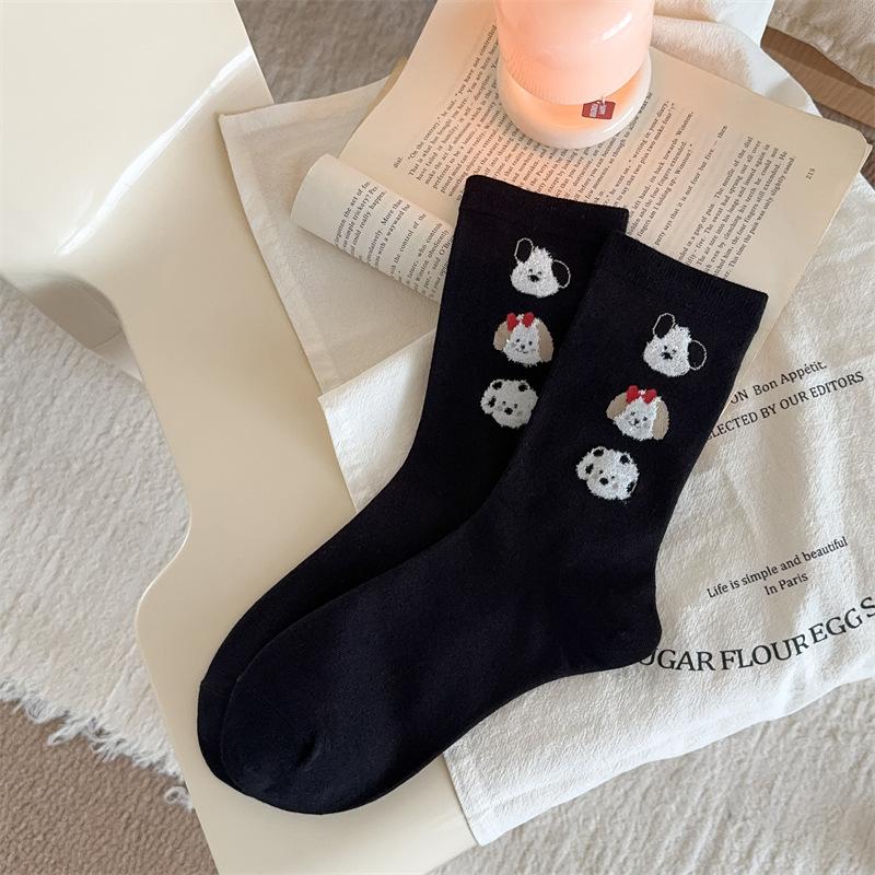

Boneless Cute Socks, Medium Tube Cotton Socks, Spring And Autumn Flocking, Bear Internet Celebrity Stockings, Cartoon Piles Of Socks One size чорний