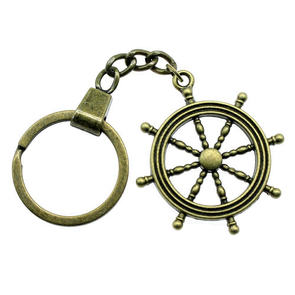 Ornate Gear Keychain Antique Style Punk Pendant Key Holder 30mm Ring
