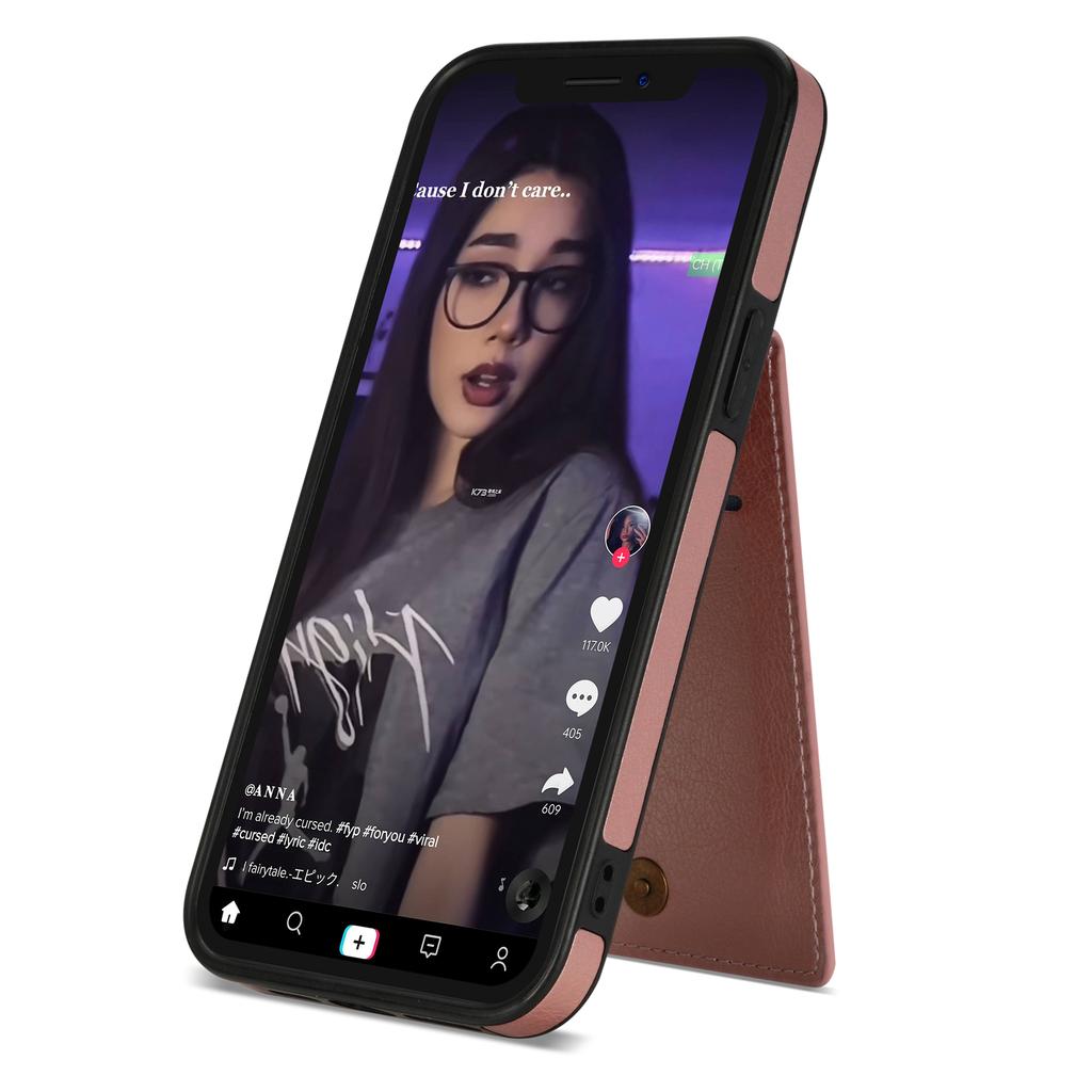 N.BEKUS For iPhone 16 Pro Case Leather+TPU Kickstand Phone Cover with Card Holder