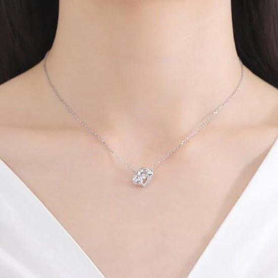 Hello Kitty Dancing Stone Necklace 40cm Sanrio Characters Silver 925 Surgical Stainless Steel Cubic Zirconia Heart Apple Swinging Anniversary Birthday