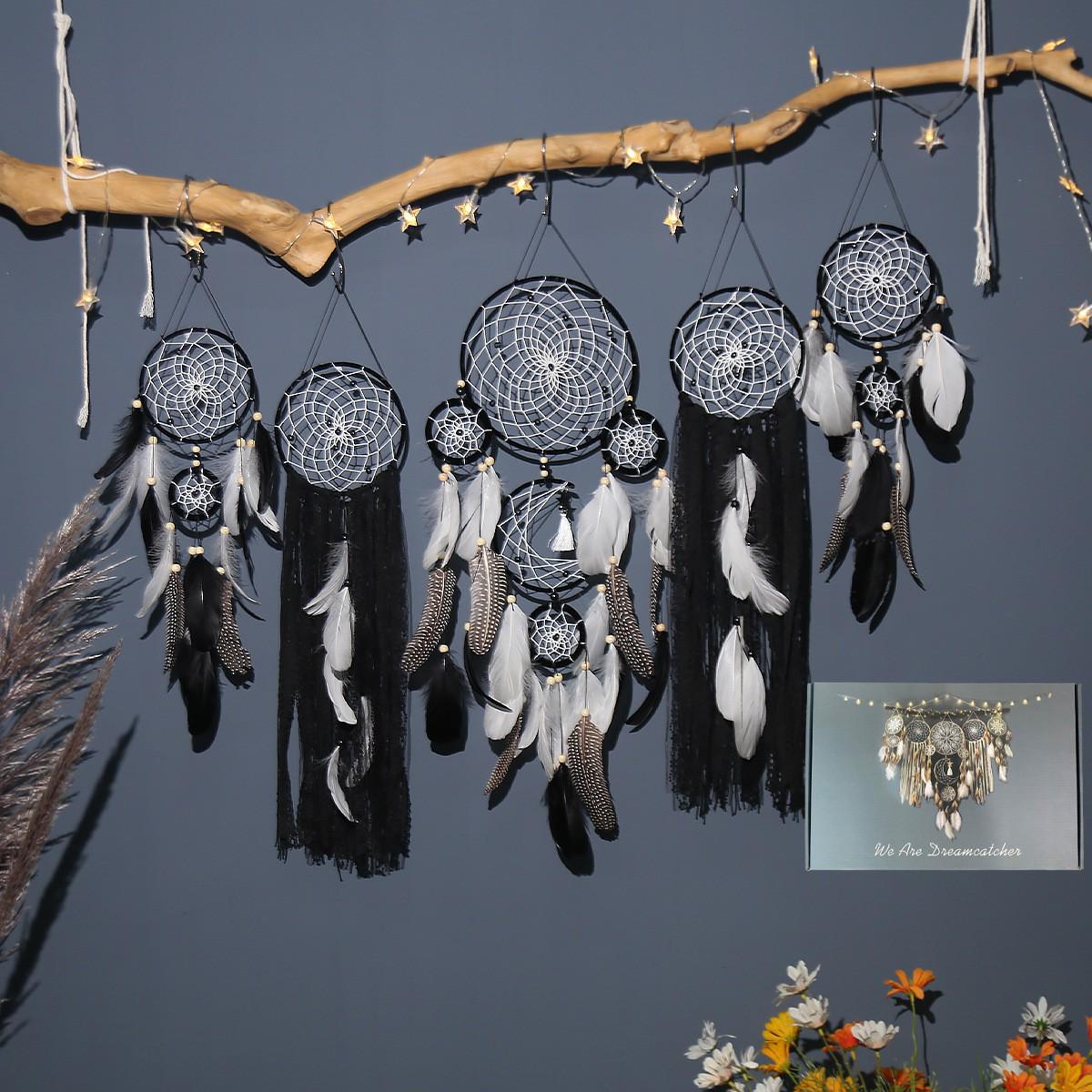 

Dreamy Night: 5-Piece Dream Catcher Wall Set with Stars & Moon for Bedroom