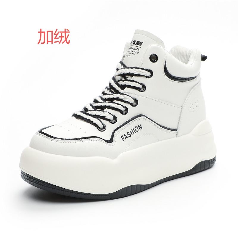 Autumn New Casual Shoes Sports Shoes Lace-up Women's Shoes Inner Height Increase Thick Sole High Top White Shoes Versatile
