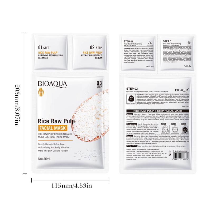BIOAQUA Weißer Reis Gesichtsmasken Set Feuchtigkeitsspendend Aufhellend Anti-Falten Gesichtsserum Reiniger Gesichtsmasken Hautpflege-Set