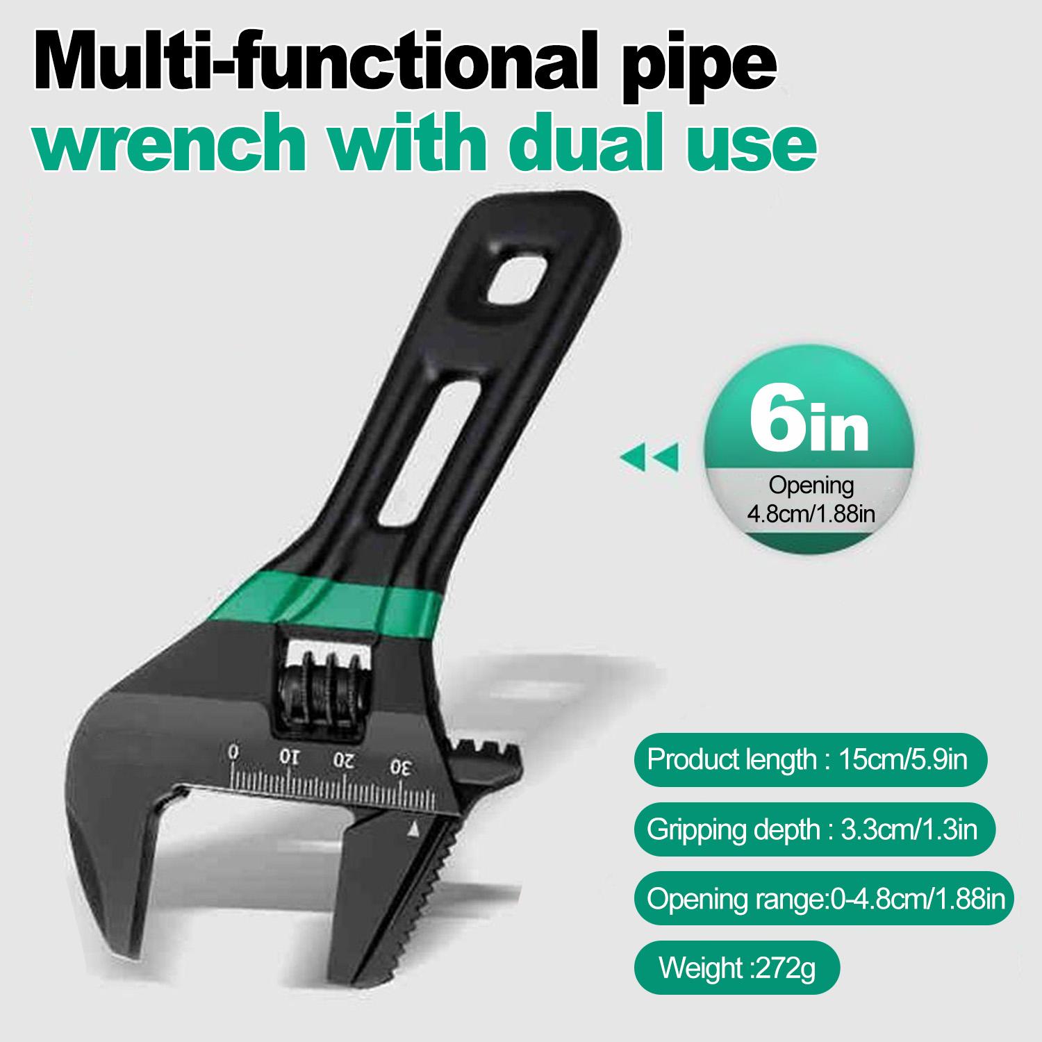 

All Black 6/8inch Large Opening Adjustable Wrench Light Spanner Multifunctional Bathroom Pipe Wrench Plumbing Repair Hand Tools