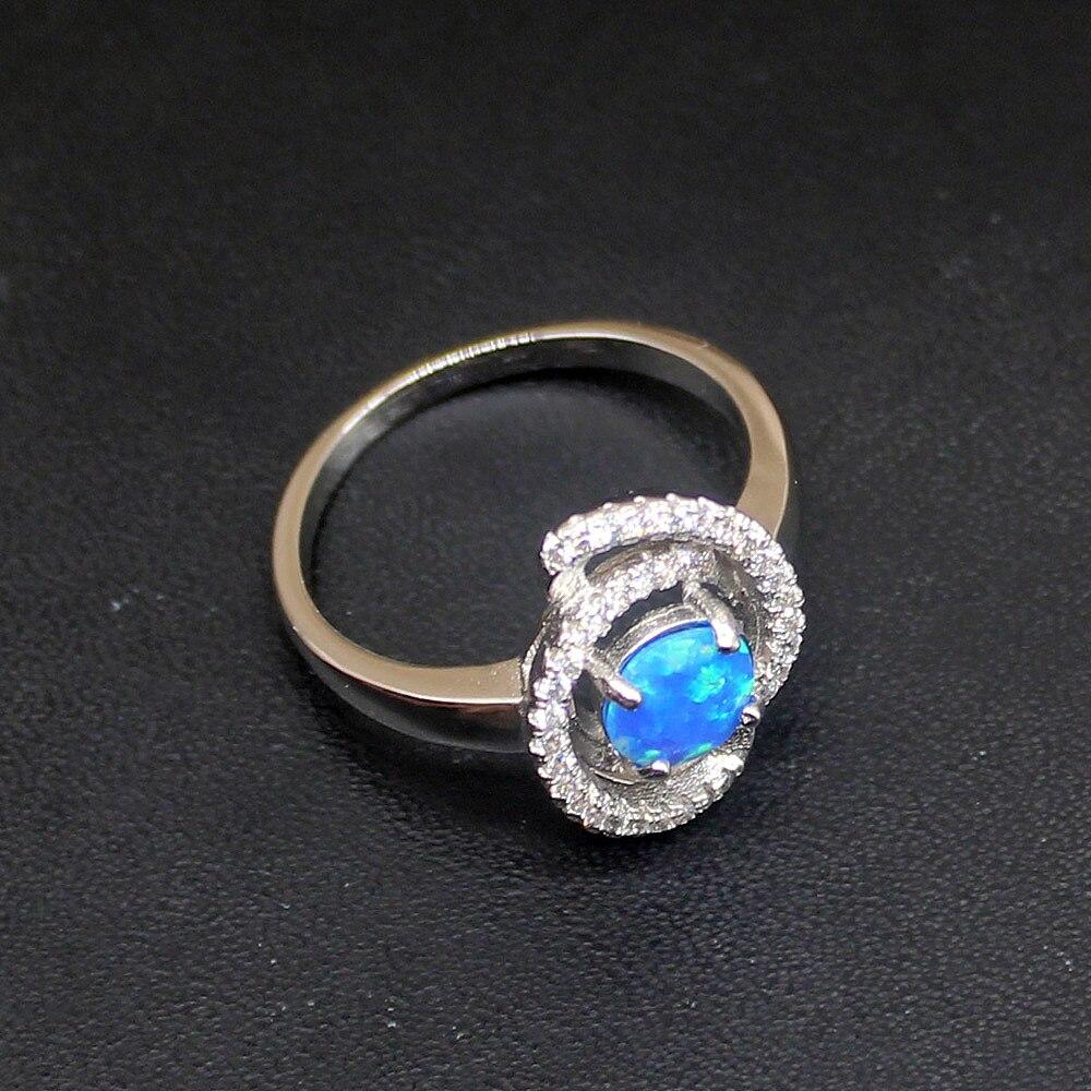 Hermosa Jewelry Blue Opal Cubic Zirconia Genuine 925 Silver Band Ring Wedding Engagement Gifts for Women Size 8#  20214254