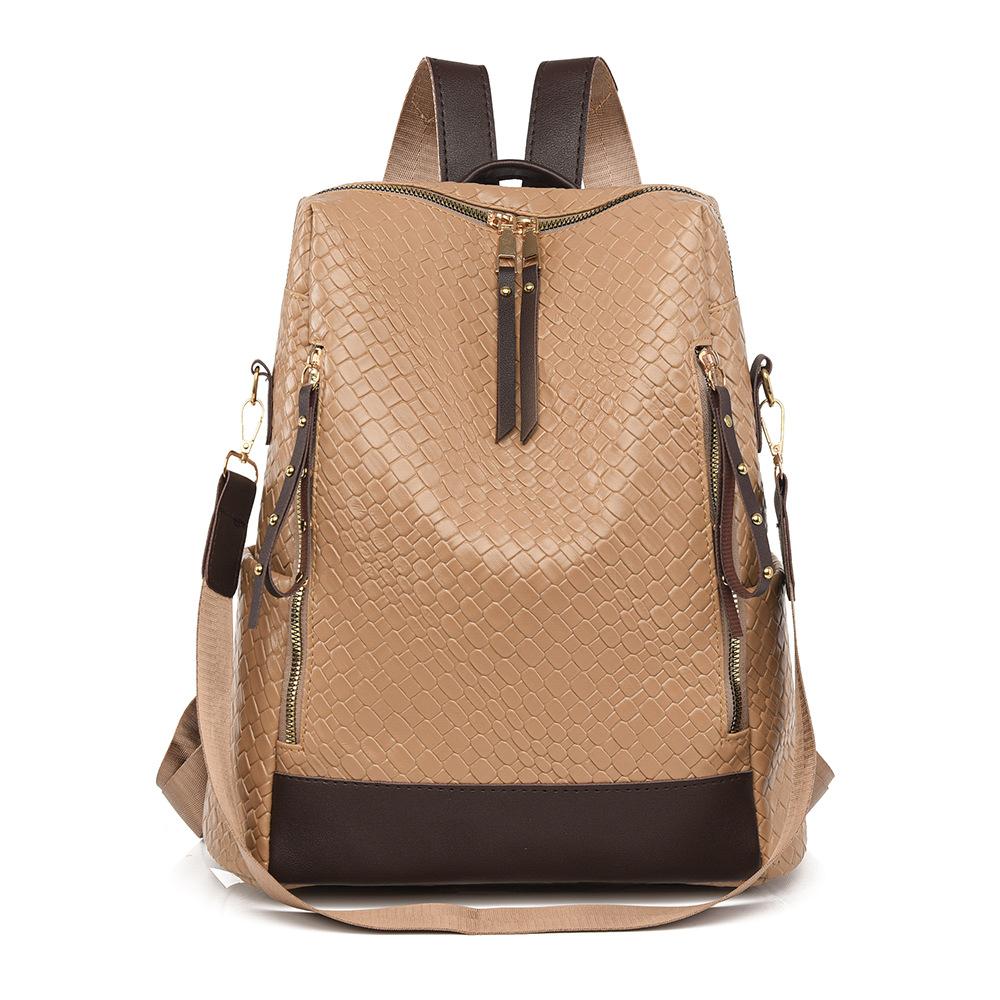 Gewebter Rucksack aus weichem Leder für Damen, großes Fassungsvermögen, Farbkontrast, Mehrzweck-Reiserucksack