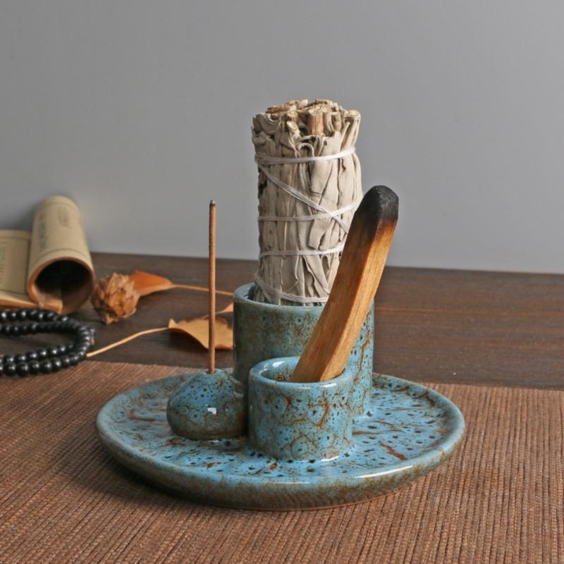 Ceramics Tray with Multifunctional Incenses Burners Accessories Set HX6C