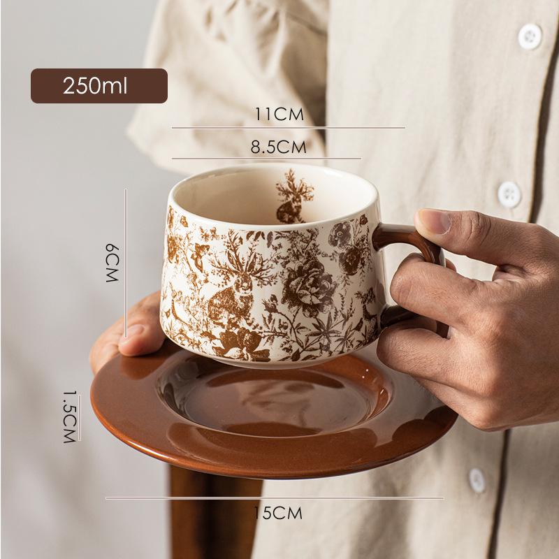 Retro Ceramic Coffee Cup & Saucer Set - Luxurious, High-End Feel for Coffee, Milk, or Water - Ideal Gift