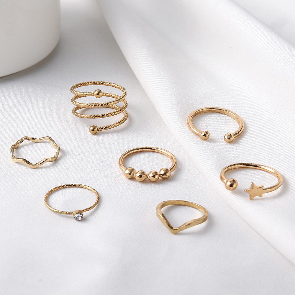Ring, Wind Joint Ring Combination 7-Piece Set Pentagram Open Spring Ring Female