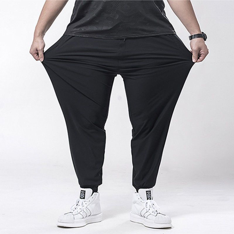 Summer Ice-Silk Casual Trousers for Men - Lightweight, Oversized Fit with Large Pockets and Cuffed Legs