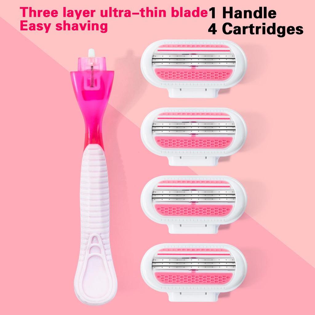Triple-Layer Women's Manual Razor Set - Effortlessly Removes Underarm and Leg Hair