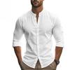 Camicia Casual in Cotone a Maniche Lunghe da Uomo Autunnale con Collo Alto Taglie Forti Slim Fit