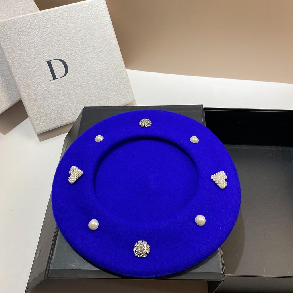 Foreign style sweet rhinestone painter hat autumn and winter versatile age-reducing socialite small fragrance pearl wool beret