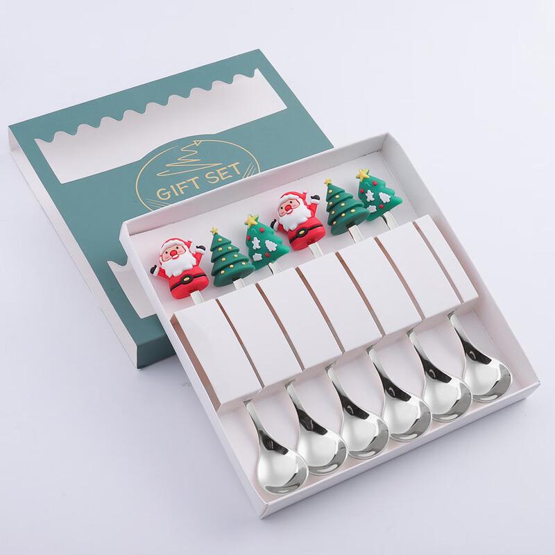 Christmas Doll Stainless Steel Spoon & Fork Set Green Box Six-Piece Set