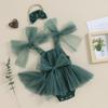 Baby Girls Rompers Dress Solid Color Tulle Skirt Hem Sleeveless Jumpsuits 3M 6M 12M 18M Toddler Clothes Infant Bodysuits with Bow Headband