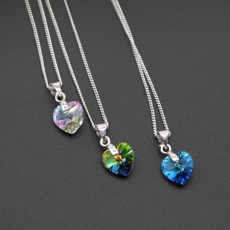 Heart Necklaces Pendant Crystals for Women Girls Gift Silver Chain Girl Jewelry