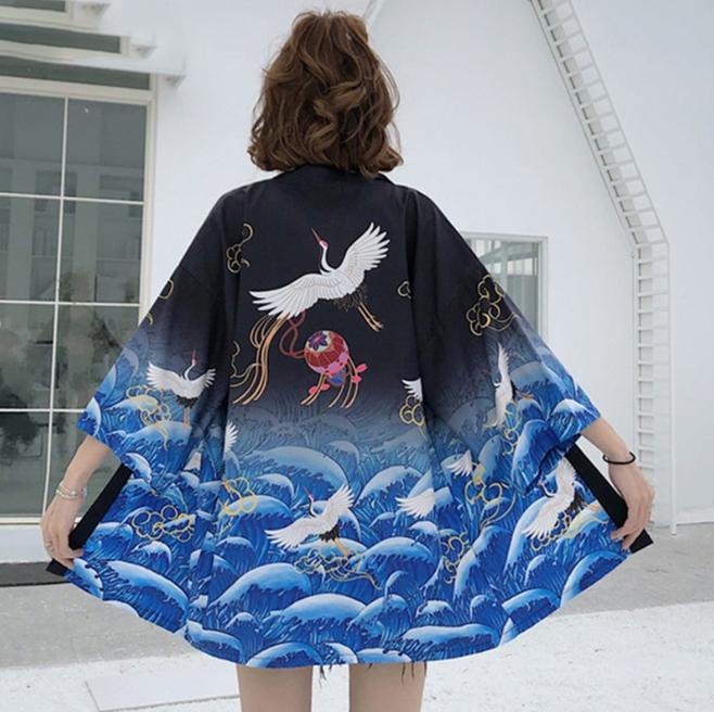 New Digital Printed Japanese Harajuku Kimono Robe Poncho Pajama Cardigan