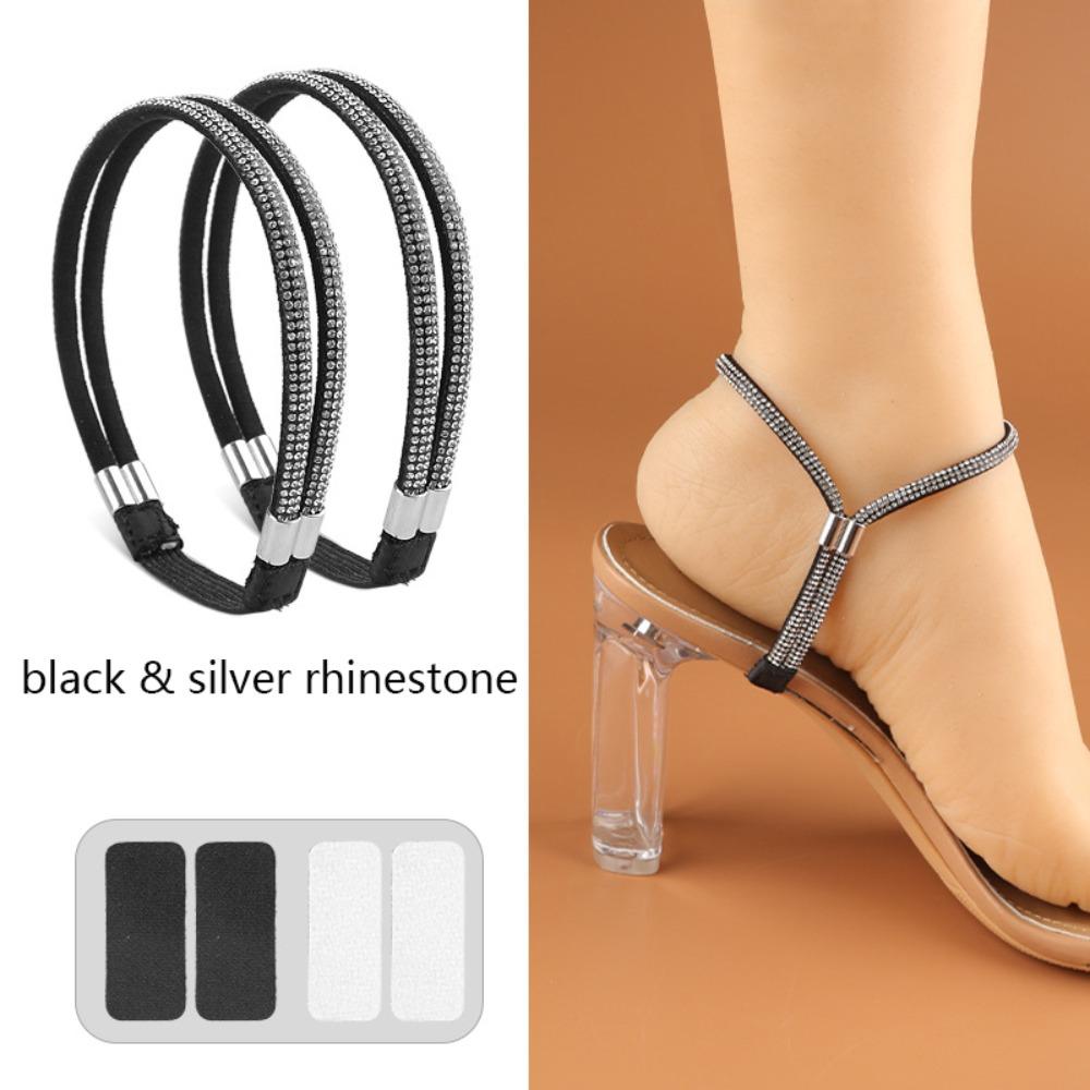 1 Pair Rhinestone High Heels Shoes Band Anti-loose Elastic Fixed Women Diamond Shoelaces Ankle Holding No Tie Straps Band