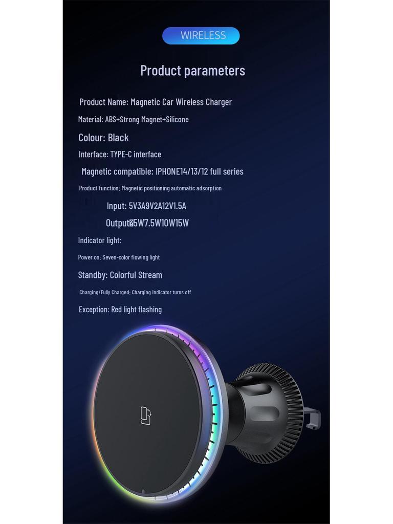 Magnetic Wireless Car Charger & Phone Holder for Apple 15