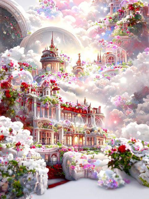 5D DIY-diamantmaleri Chateau Montrose-sett Full firkantet rund diamantbroderi Drømmeblomsthus Hage Mosaikkveggkunst