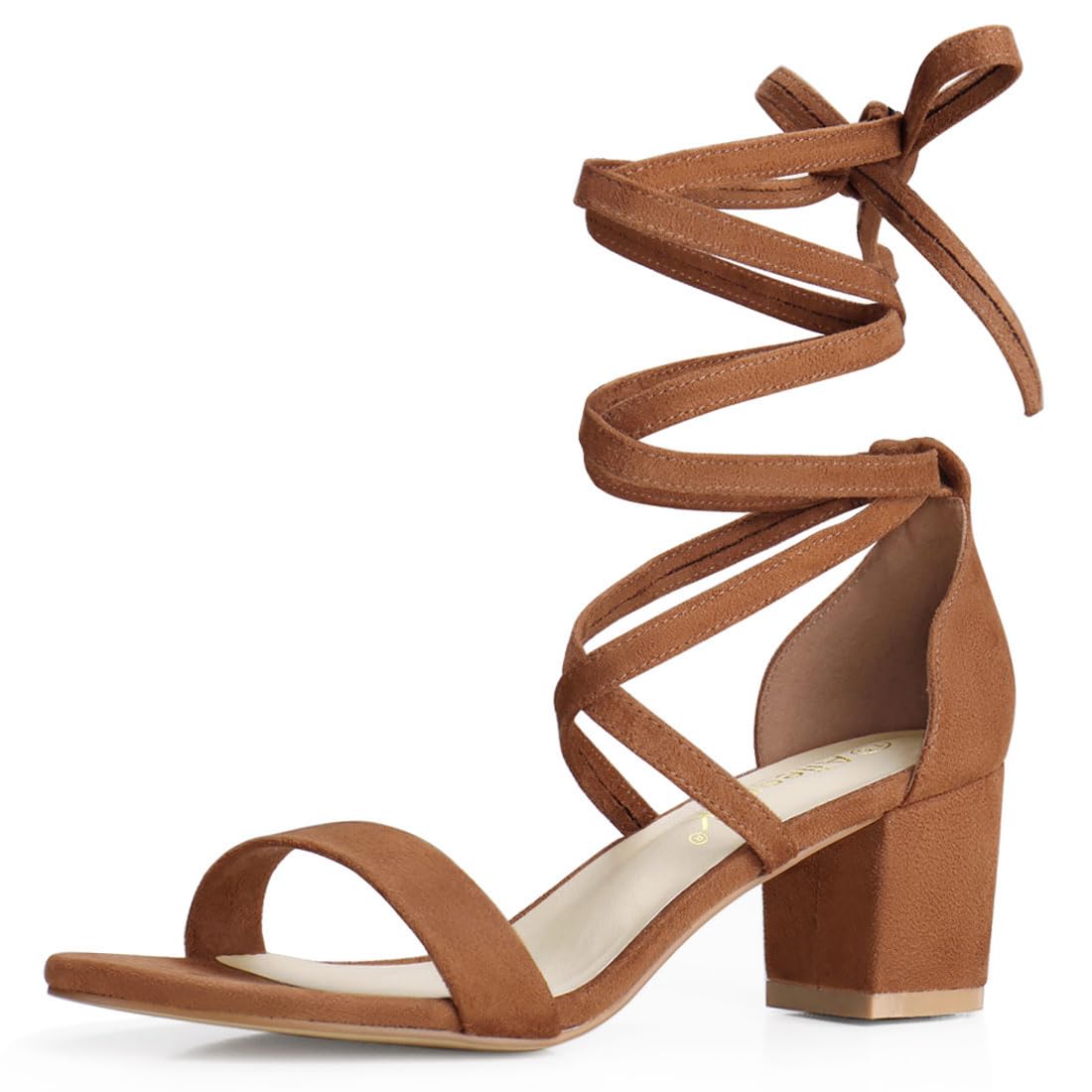 

Allegra K Women s Lace-Up Sandals, Open Toe, Mid-Length Chunky Heel, Brown, Size 24.0cm