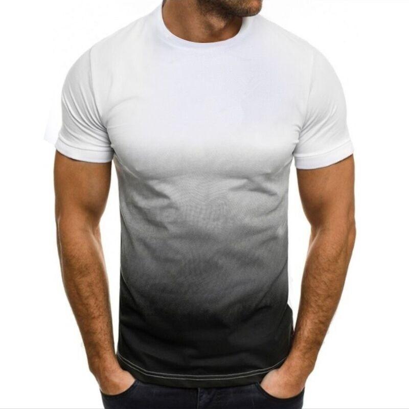 Summer fashion round neck 3D red and black gradient short sleeved men's round neck t-shirt, men's new casual sports t-shirt