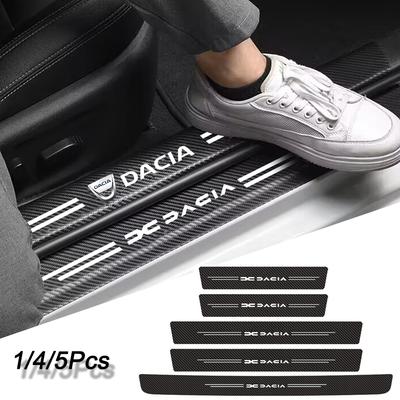 1/4/5Pcs Carbon Fiber Car Door Sill Anti-stepping Protectors Stickers For Dacia Duster Logan Sandero Stepway Dokker Lodgy MCV