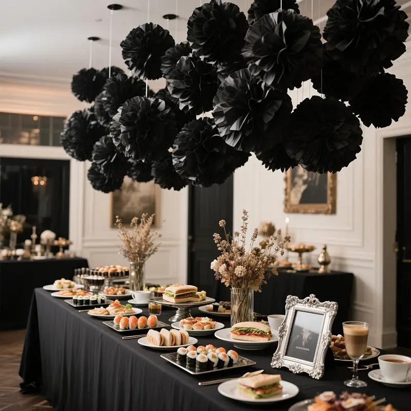 9 Pièces Décor Mural Noir pour Fête Décorations de Fête de Mariage Halloween Boule de Fleurs 3D Anniversaire Ensemble Boules de Fleurs en Papier Décoration de Maison