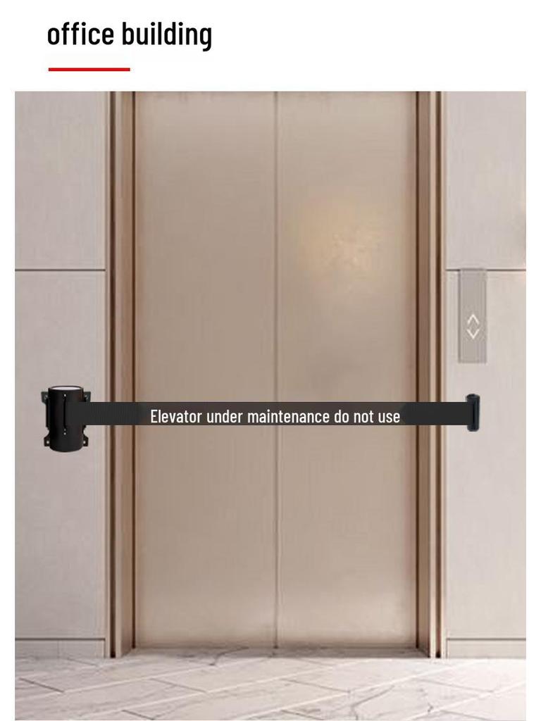 Wall-Mounted Stainless Steel Retractable Queue Barrier with Railing and Warning Tape