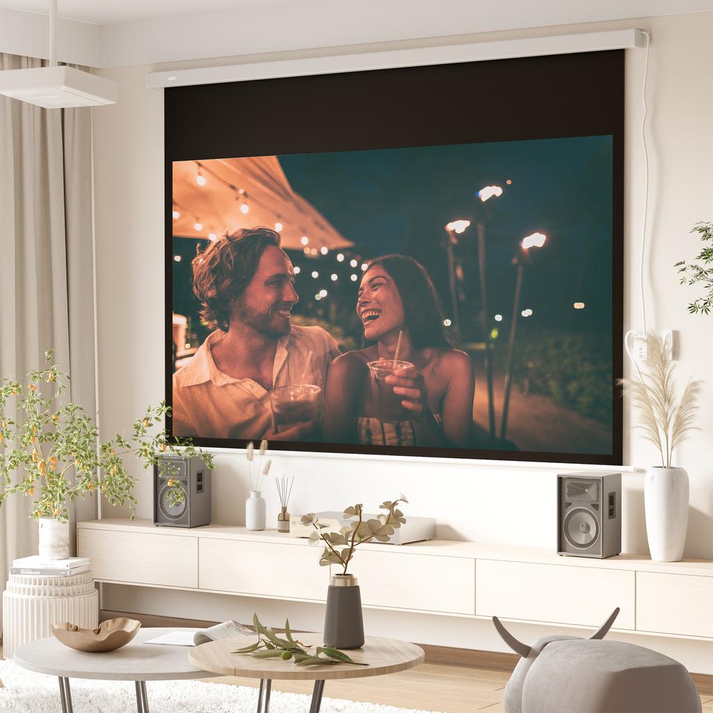 Projector Screen 247 x 168 cm 100 Inch 16:9 HD 4K Projection Screen Electric with Remote Control, White