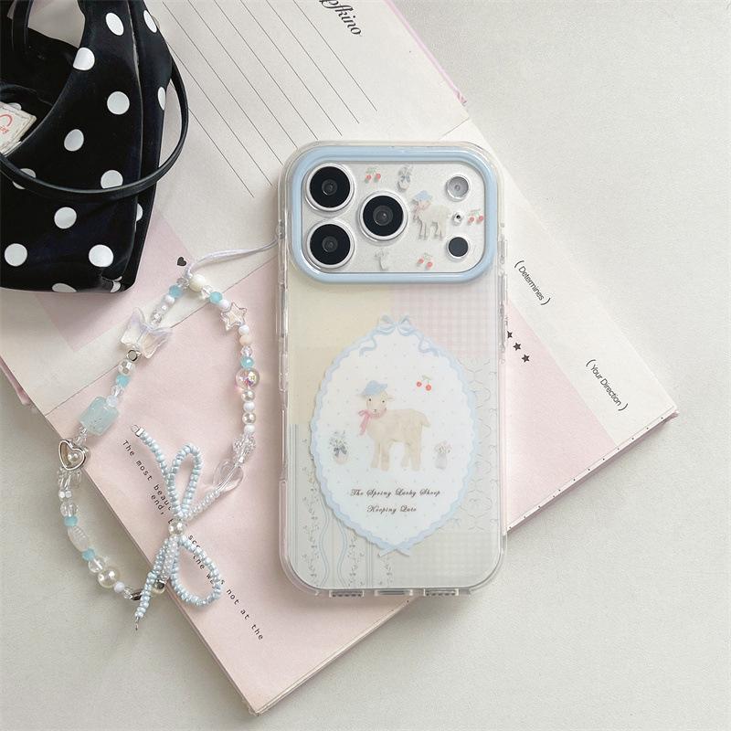 Korean Plaid Floral Sheep iPhone 16/15 Pro Max Case for Women