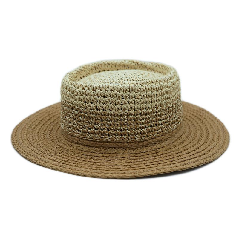 Korean Japanese Weaving Splicing Gradual Change Beige Casual Flat Top Top Hat Men And Women Summer Sunshade Sun Protection Beach Straw Hat