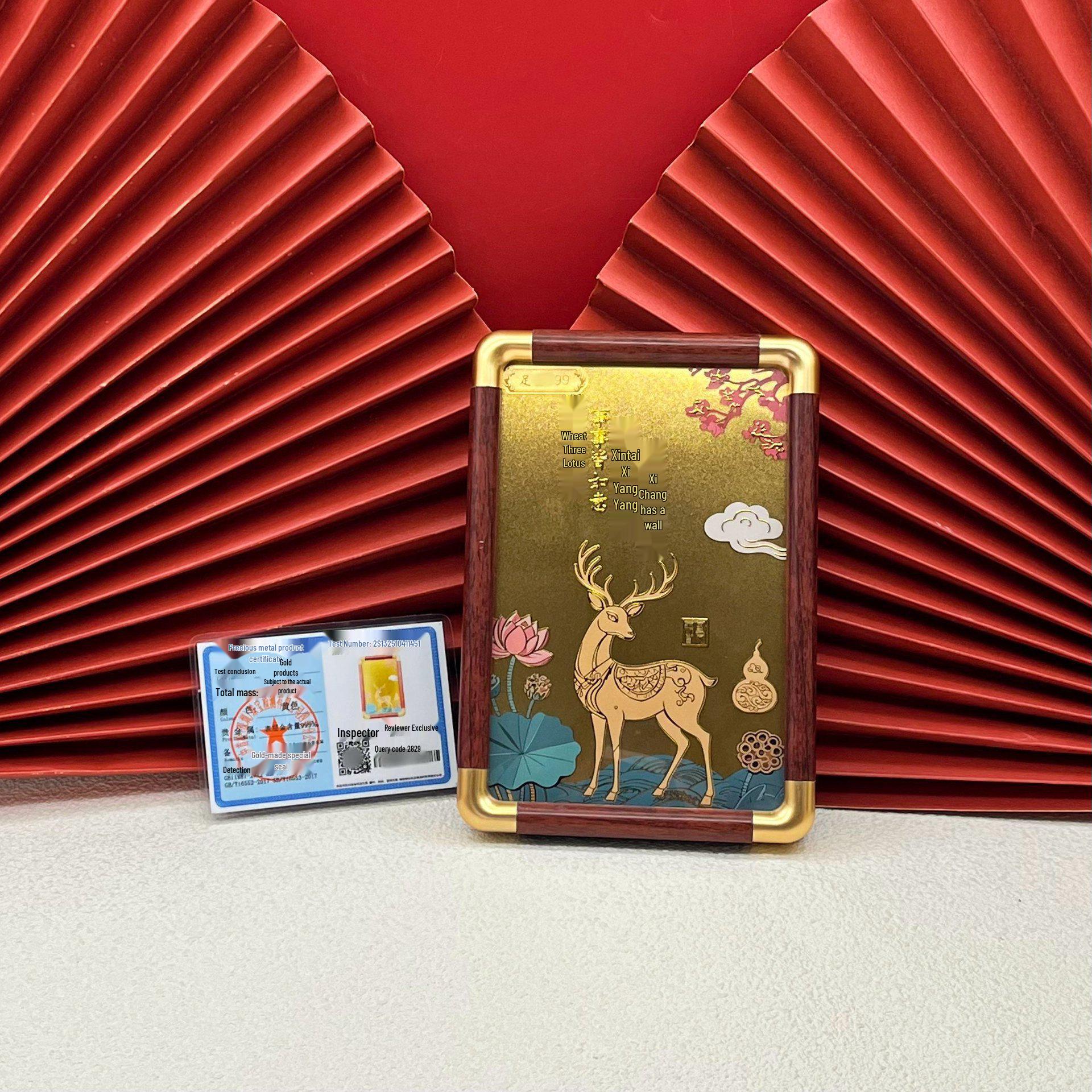 Pure Gold 999 Lucky Deer Mazu Bodhisattva Feng Shui Ornament - Attract Wealth & Prosperity for Home or Business.