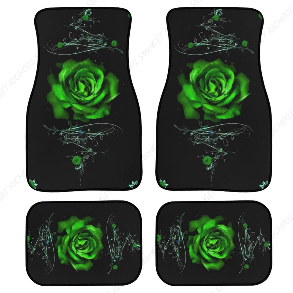 Red Rose Print Stylish Floor Mat for Car Rubber Anti-Slip Carpets Cushion All Weather Heavy Dust Car Floor Mats 4 Piece Set