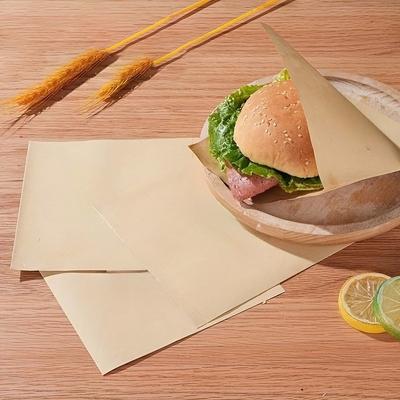 50Pcs/Lot Kraft Bakery Bags Kraft Paper Sandwich Paper Wrap Disposable Food Packing Paper Triangle Shape Oil-Proof Doughnut