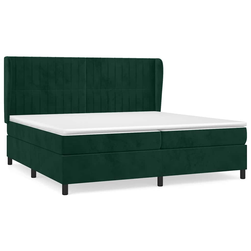 Box Spring Bed with Mattress Dark Green 200x200 cm Velvet