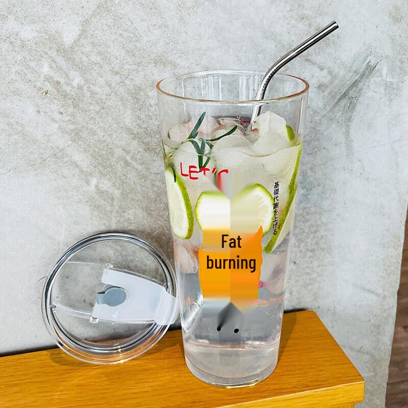 Qiwei 1000ml Aesthetic Heat-Resistant Glass Cup with Straw
