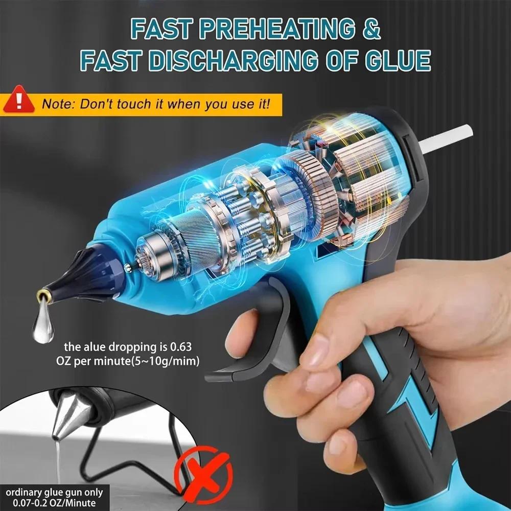 Rechargeable 100W Portable Hot Melt Glue Gun 280°C with 10x 11mm Sticks, DIY Repair Tool, Compatible with Makita 18V Batteries