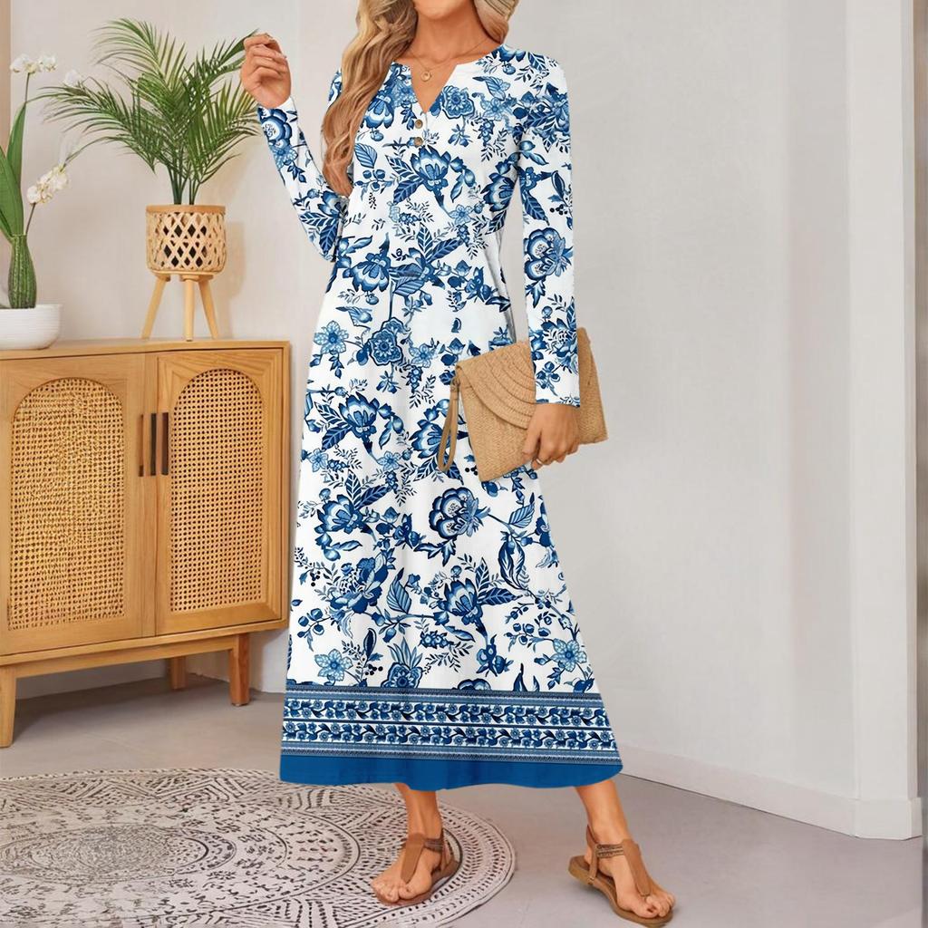 Damen Karomuster Langarm Bequemes Lockeres Kleid Elegantes Kleid