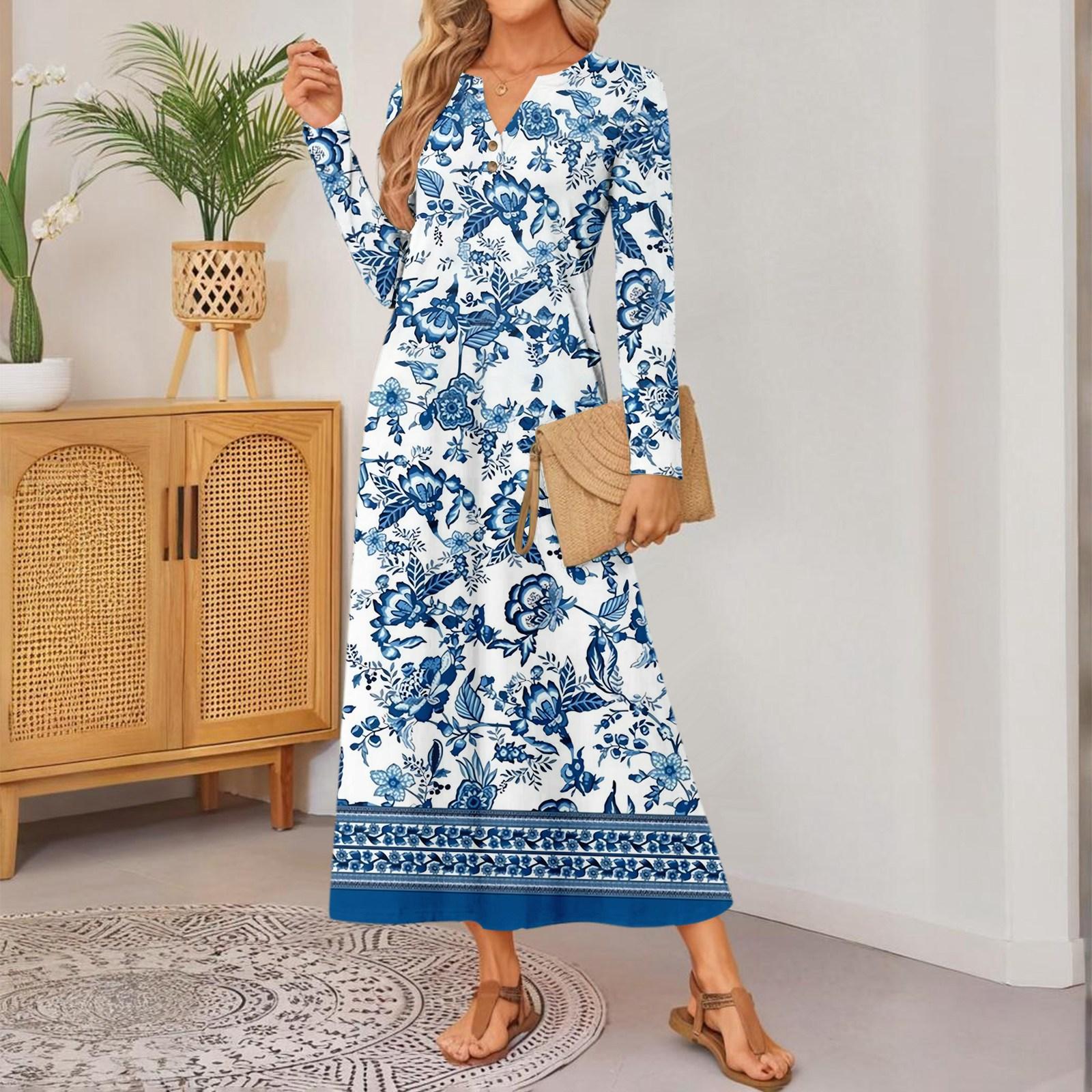 

женское клетчатое платье с длинным рукавом, удобное, свободного кроя, элегантное L синий