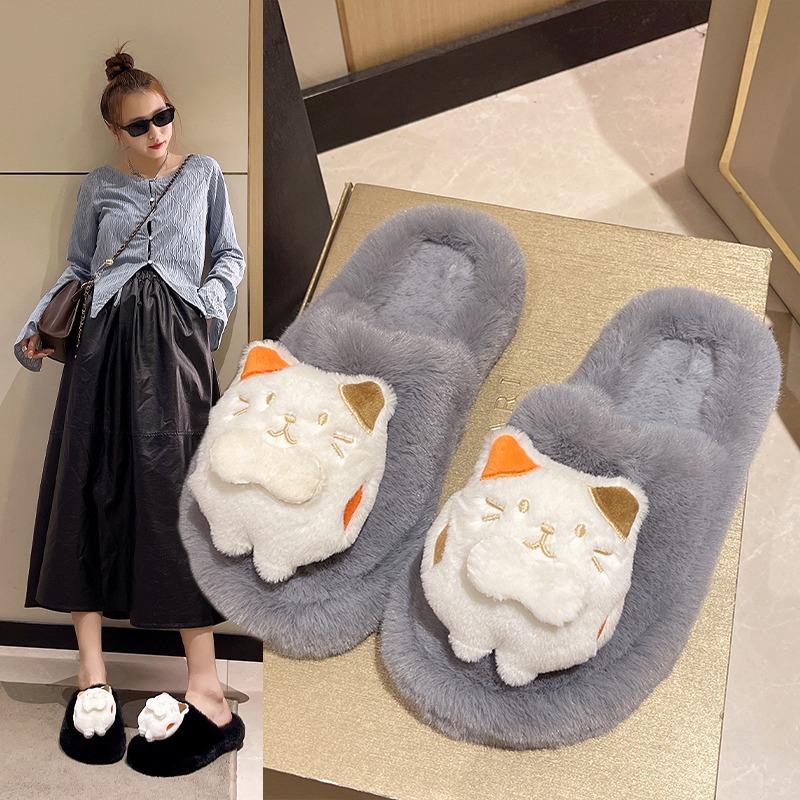 Fashion 2025 NEW Slippers Women's Thick Bottom Cotton Slippers Fashionable All-Weather Fur Slippers Autumn Winter Wear
