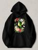 Black Pullover Hoodie with Vibrant Hummingbird And Floral Rose Print Unisex Casual Sweatshirt with Kangaroo Pocket for Daily Wear