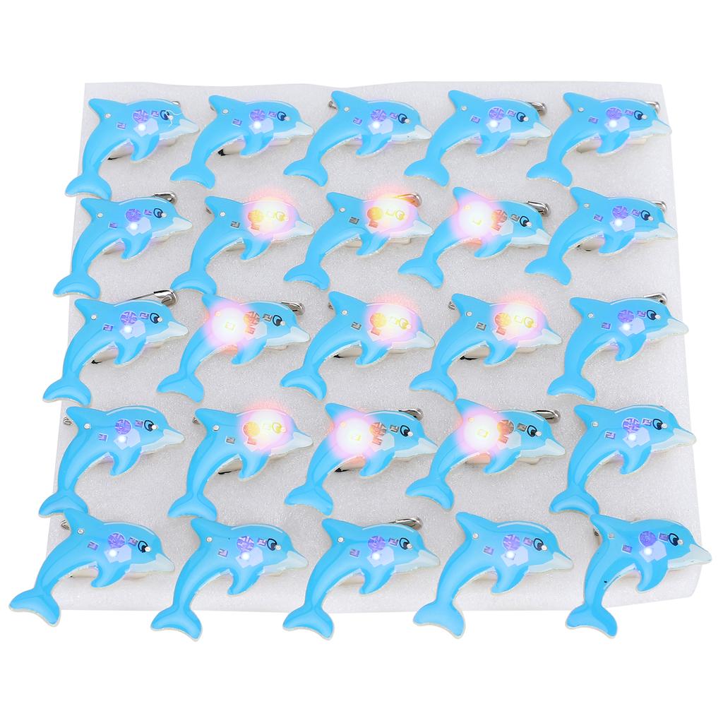 25Pcs Flash LED Light Dolphin Shape Badge Shine Pin Christmas and Halloween Gifts
