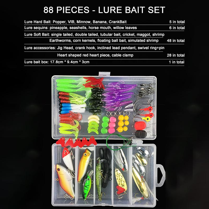 Scatola Set Attrezzatura Esche da Pesca 105 Pezzi Acqua Salata Morbide Dure Silicone Esche Artificiali Ami Esca da Pesca Crankbait Spinner Affondante