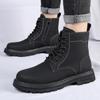 New 2024 Genuine Leather Mid Top Boots Men Thick Sole Classic Yellow/Black British Style Chelsea Boots High-top Men Lace Up Boot