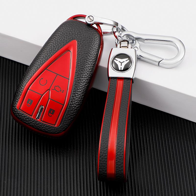 For Changan CS35 PLUS CS75PLUS CS55PLUS Leather TPU Car Smart 4Button Key Cover Case Bag Shell Fob Protector Keychain