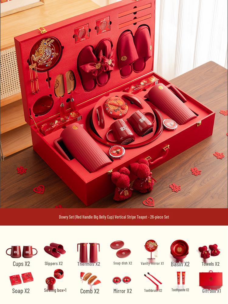 Bridal Dowry Set: Complete Wedding Supplies, Luggage, and Durable Lamps.