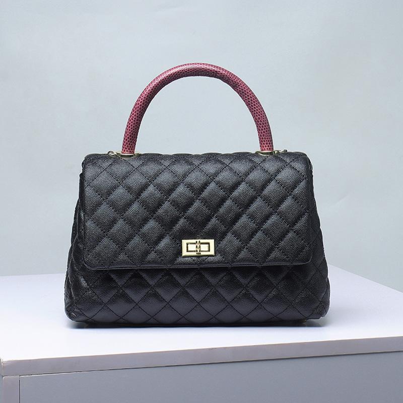 Rhombus chain bag, leather caviar shoulder messenger bag, Xiaoxiangfeng classic ball pattern cowhide handbag. Small size (23x7x15cm)