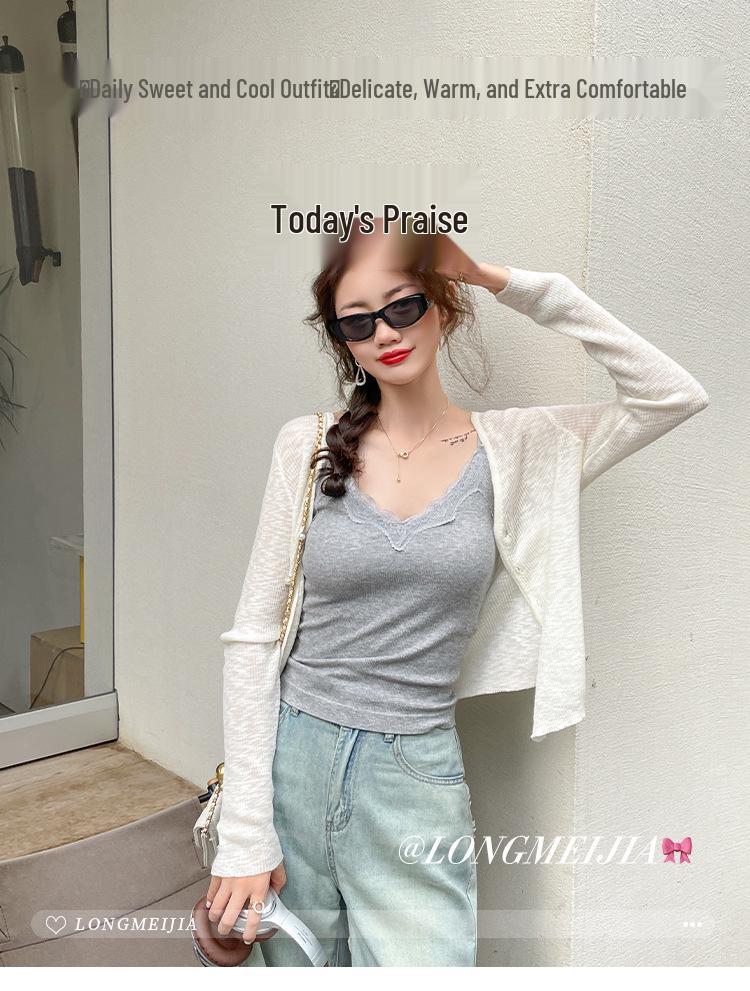 Korean Lace Camisole: Elegant Back Vest with Fixed Cup & Chest Pad