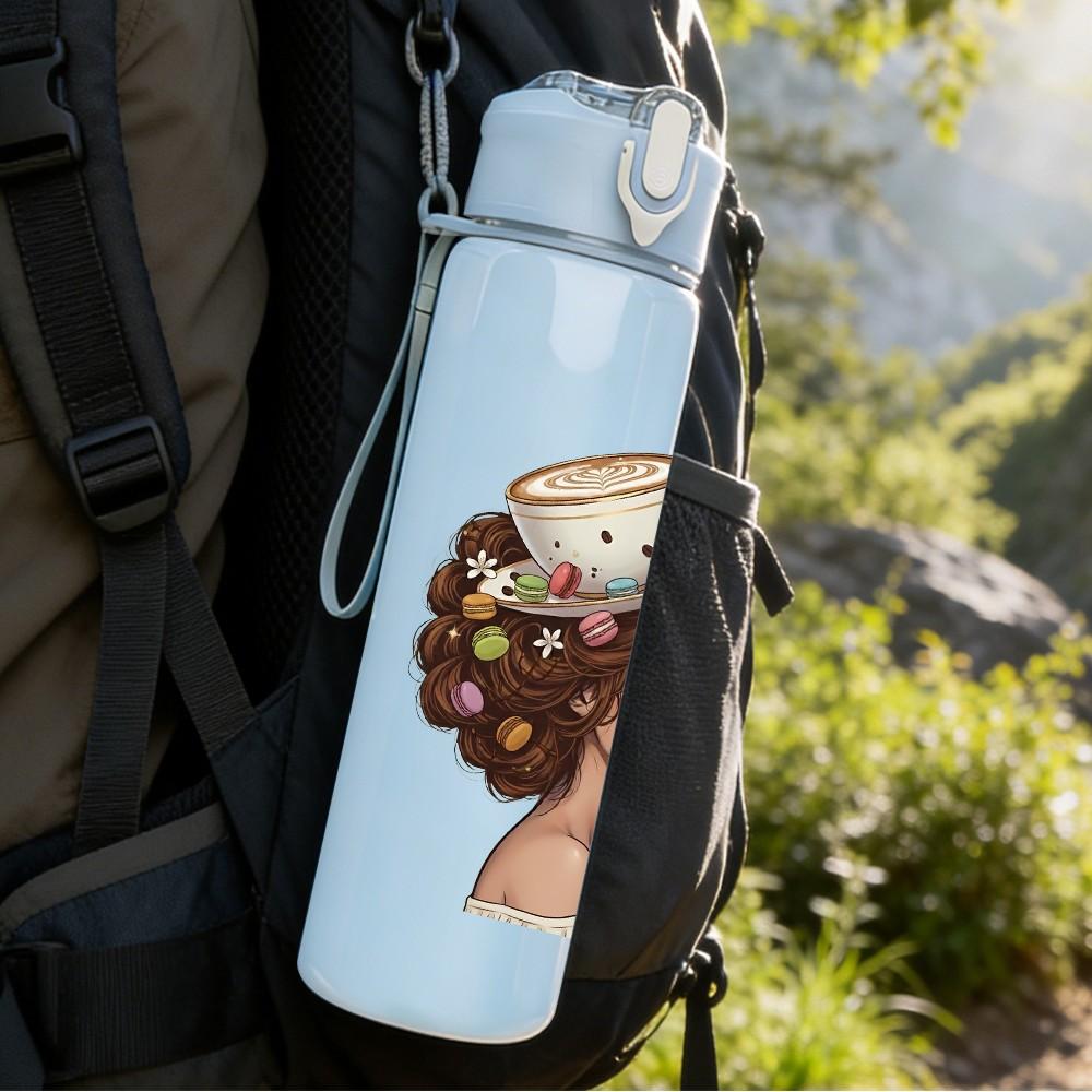 1PC Retro Victorian Lady Portrait 750ml Color Plastic Sports Water Bottle Leakproof Flip Straw Lid Suitable for Sports Office Home Use